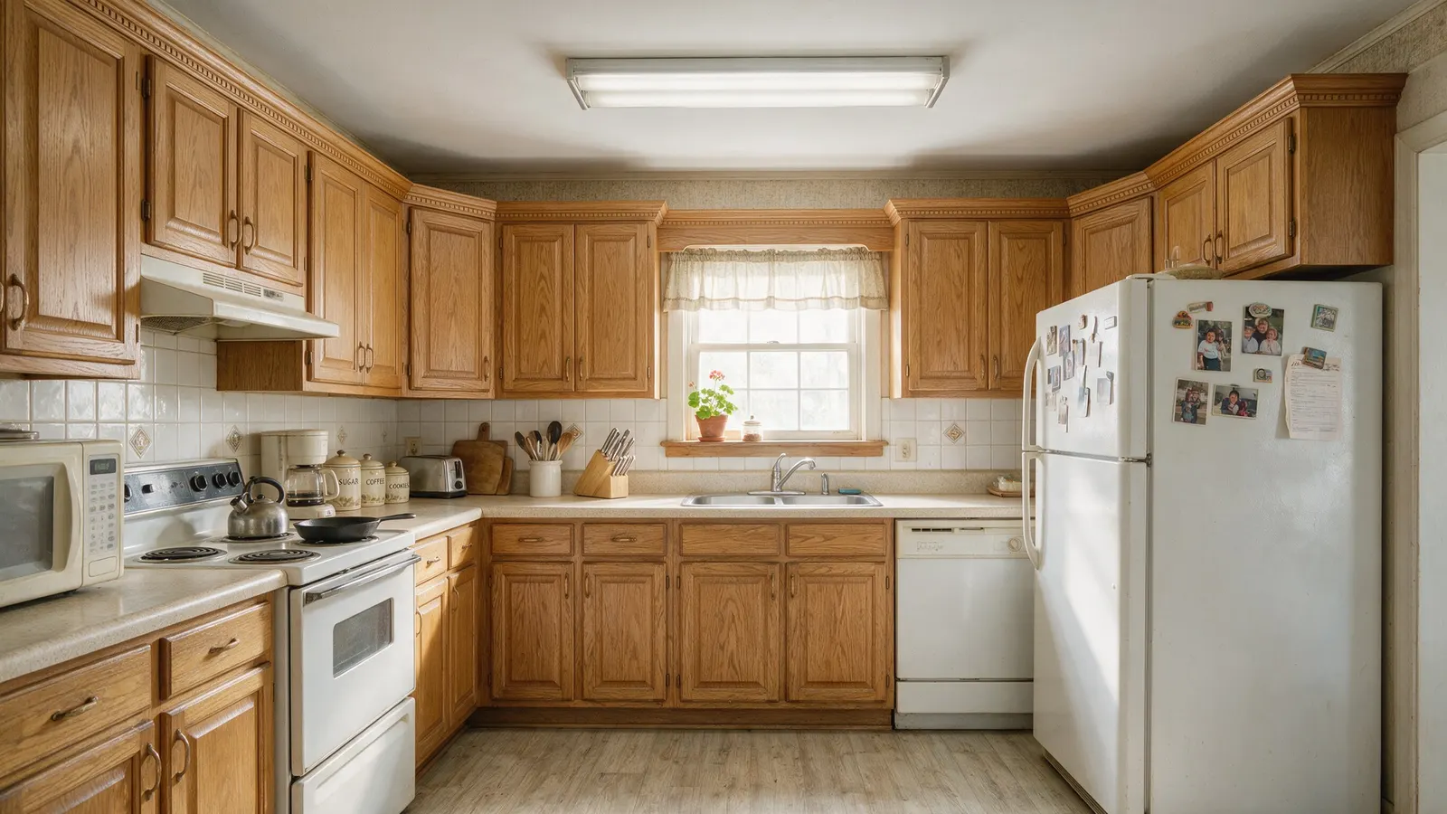 Before: The same kitchen, refitted — new cabinetry in the room's own footprint.