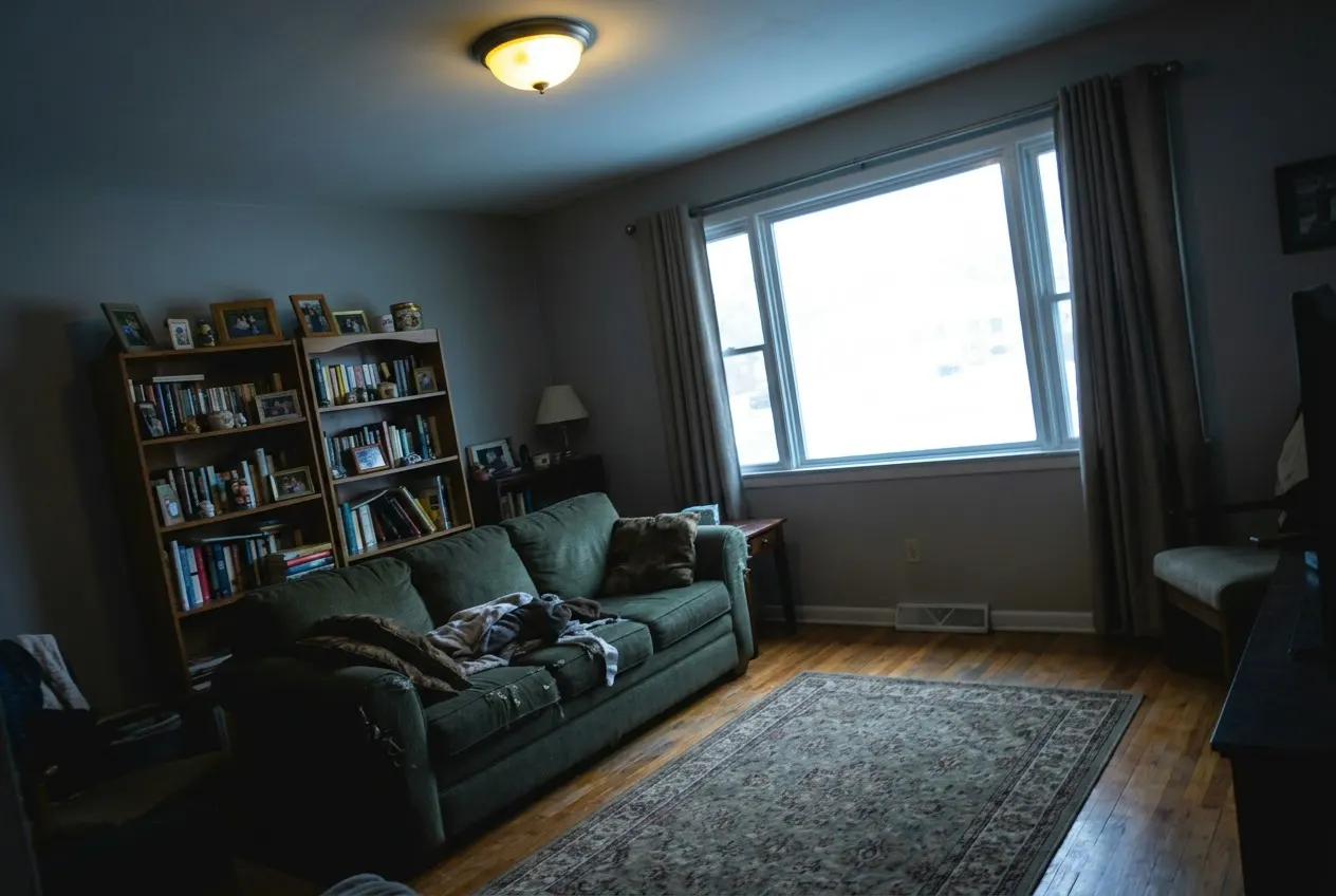 Before: A crooked, badly-lit phone photograph, re-shot at 4K. Nothing in the room moved.